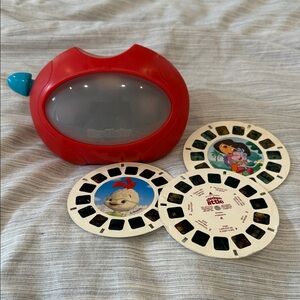 Vintage Red View-Master Style Kids Viewer with Dora and Chicken Little Reels